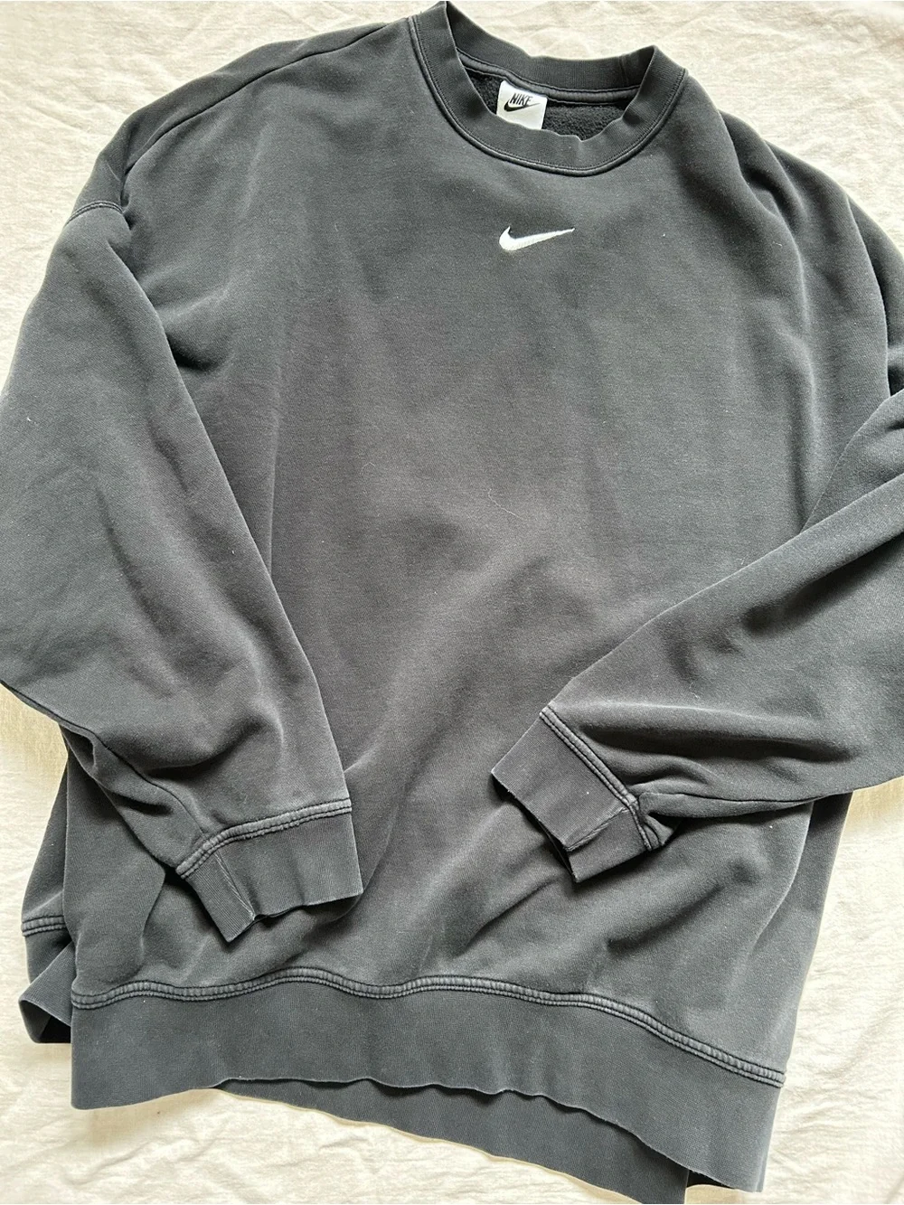Nike Men’s Charcoal Crewneck Sweatshirt with White Swoosh - Picture 3 of 3